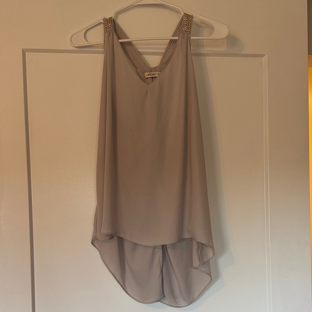 Arden B Beige Tank Top with Gold Accents